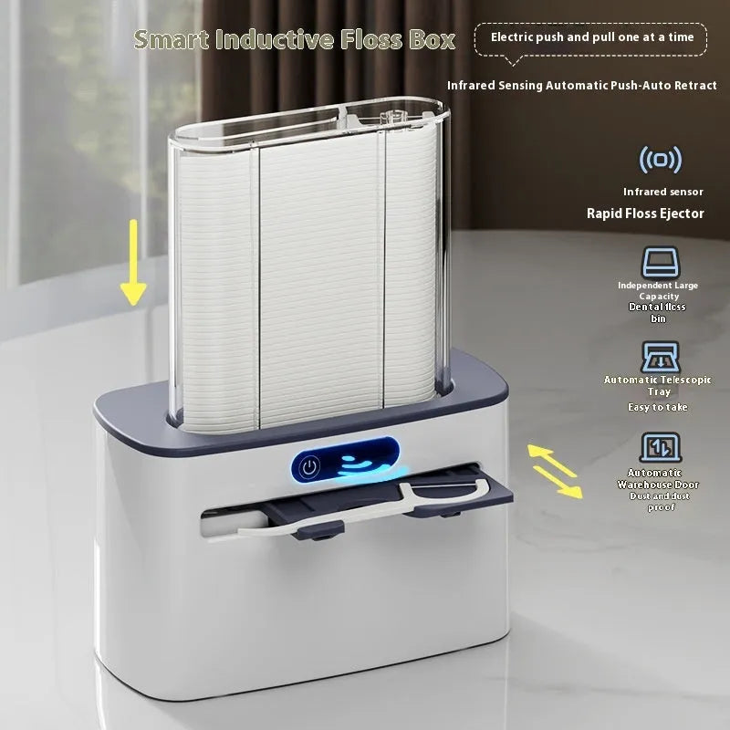 Intelligent induction dental floss box with automatic electric pop-up mechanism in dark grey, light grey and gold colour options