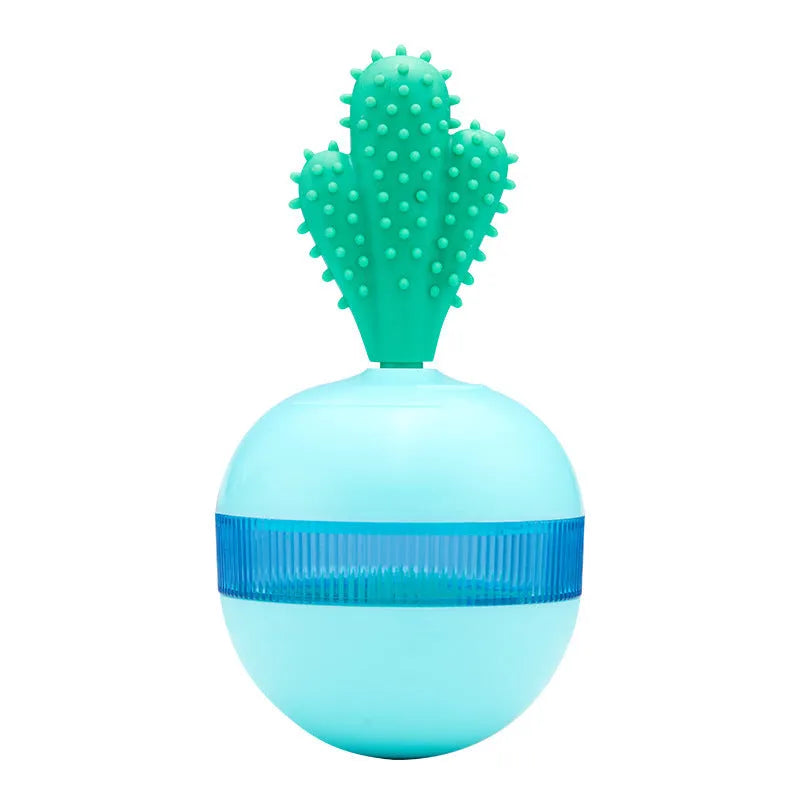 Blue and green durable rubber treat dispensing dog ball for medium and large dogs