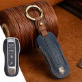 Genuine cowhide leather Porsche key cover with retro bag buckle closure
