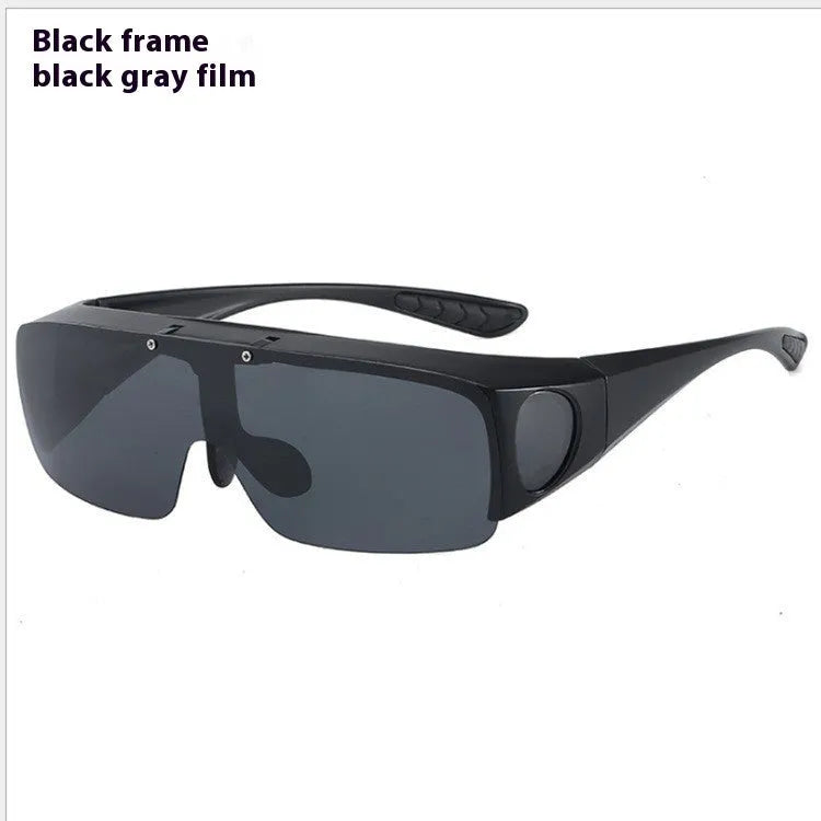 Polarised sports sunglasses with one-piece myopia glasses design for outdoor activities.