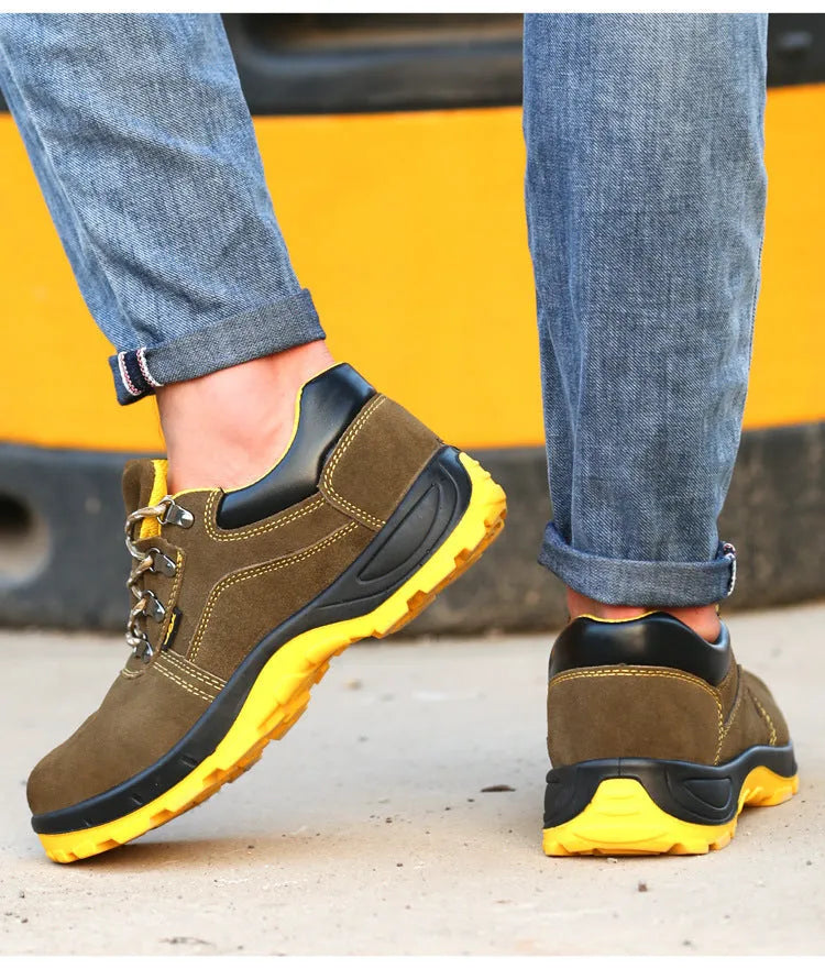 Bronze men's steel toe safety shoes with cow suede upper and non-slip sole