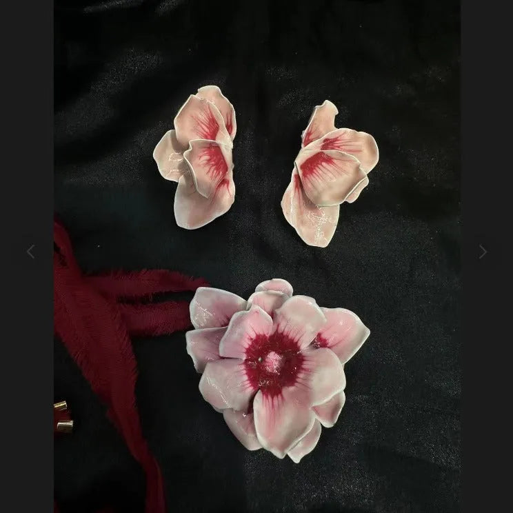 Alloy flower stud earrings with oil-spot glaze finish in blue, green, purple and rose colour options