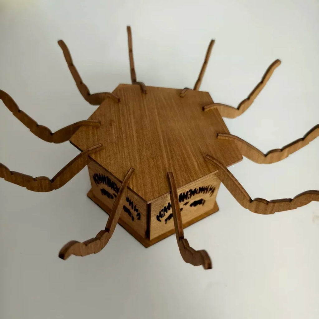 Wooden Halloween spider mini lantern candlestick decoration measuring 21cm tall