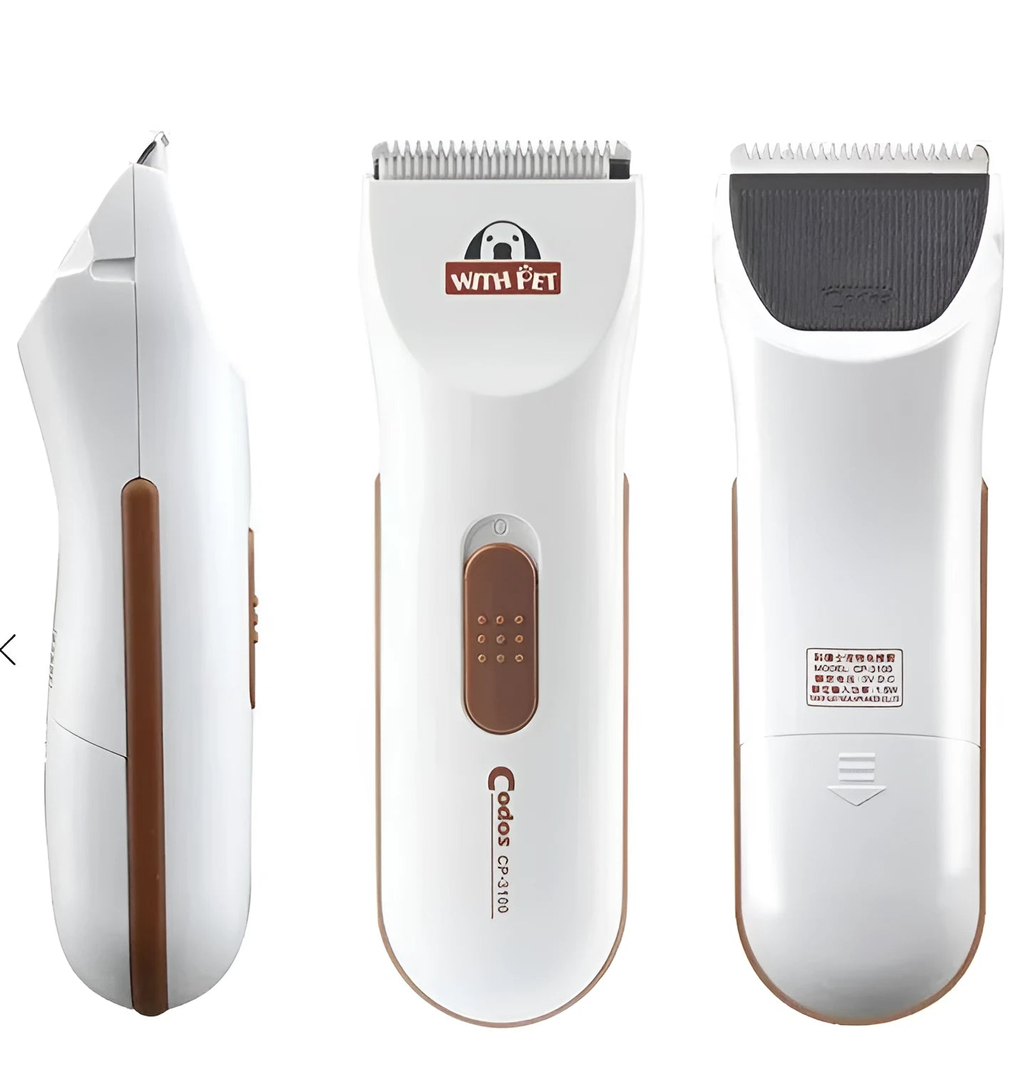 White electric pet hair clipper with ceramic blade for dogs and cats