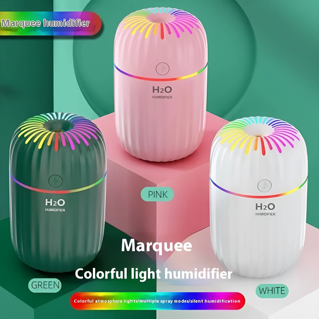 Mini animal-shaped USB humidifier with sterilisation function in green, pink, or white colours