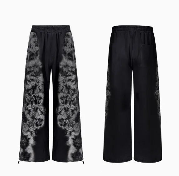 Printed loose trousers with matching hoodie set in street style with collage stitching detail