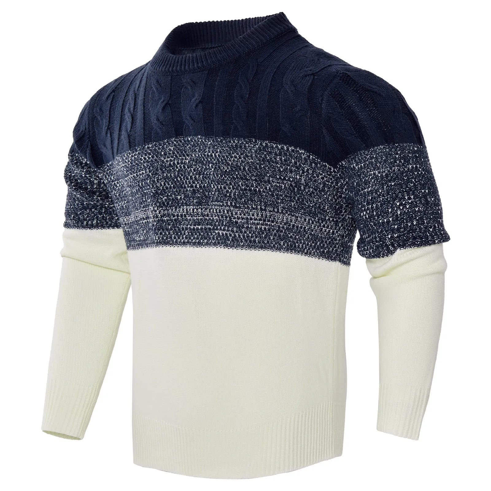 A men's thick-knit long-sleeved pullover sweater in a casual style for winter