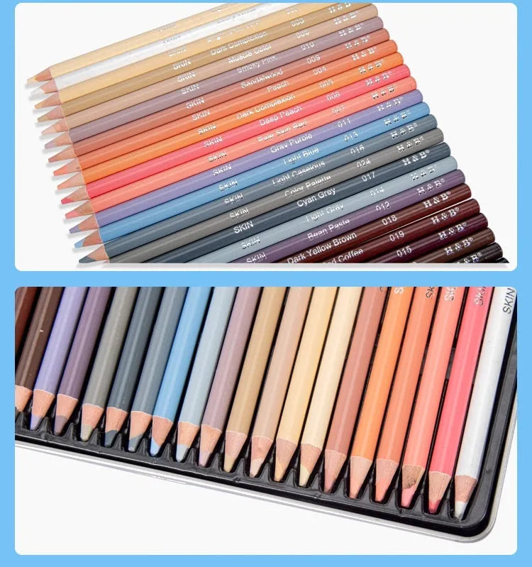 24-colour skin tone portrait pencils in round iron box packaging for artistic portrait work