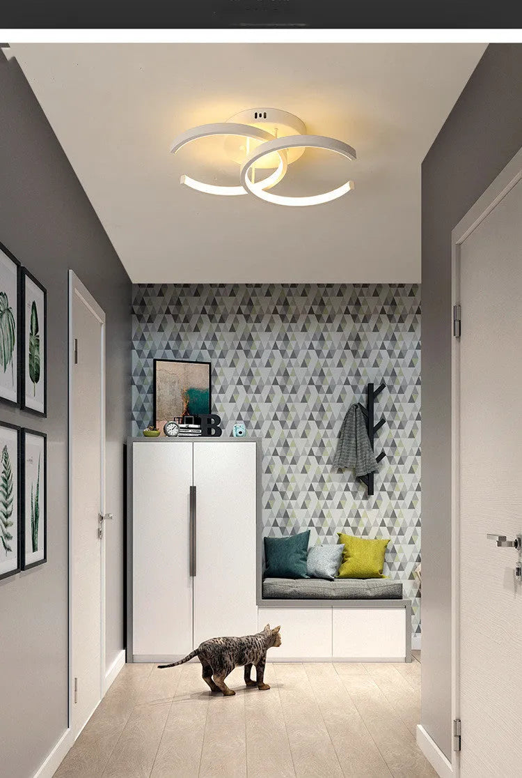 Commercial corridor aisle LED lights in black double semicircle, white double circle, and white bipartite styles