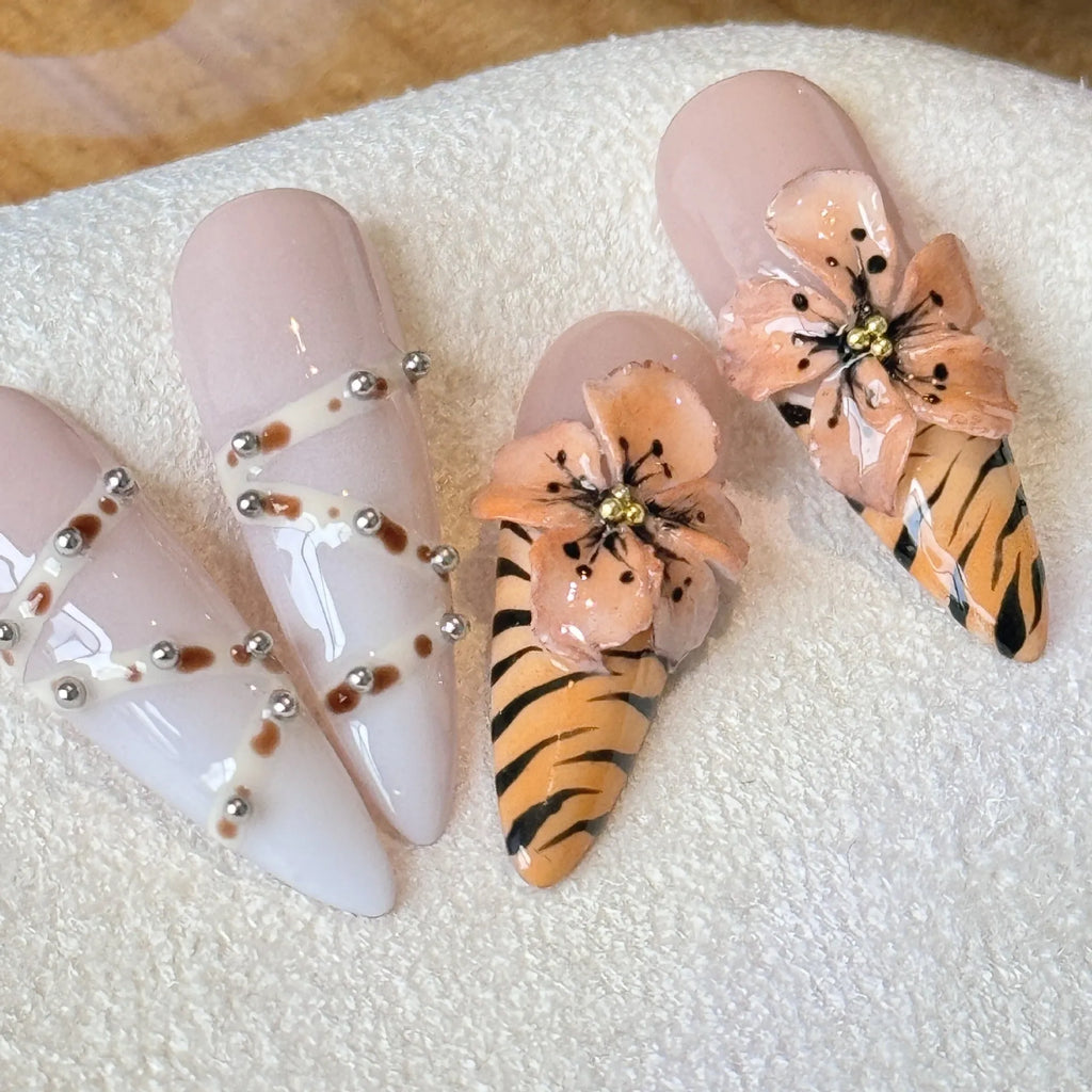 French style leopard print nail stickers with cross and flower patterns in 10-piece set