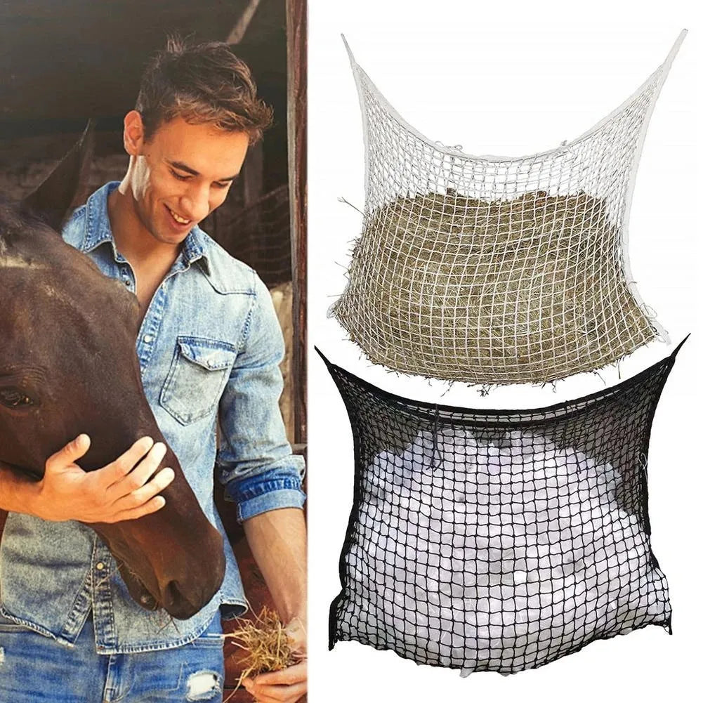 Black woven polyethylene rope hanging feeding bag for horses and cattle