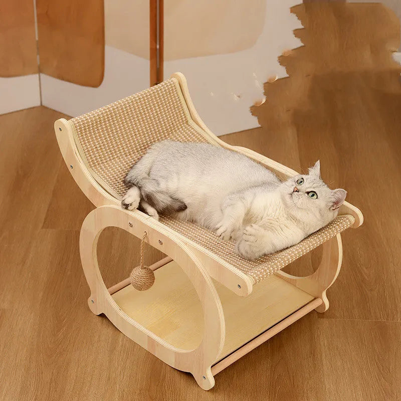 Solid wood rectangular cat scratching mat and bed in walnut colour with scratch-resistant surface
