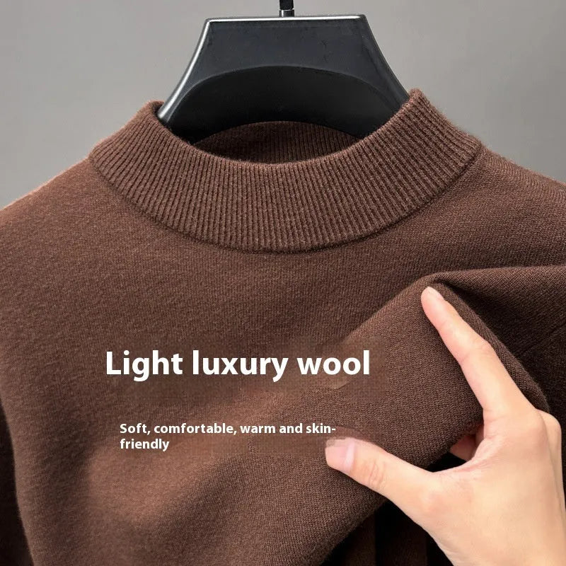 Men's solid colour half turtleneck knitwear pullover in fine wool yarn