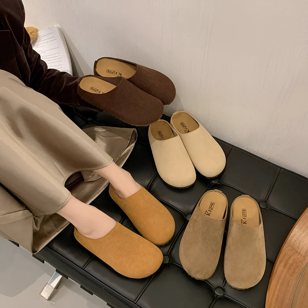 Korean-style square toe microfiber slippers in summer colours with slip-on design