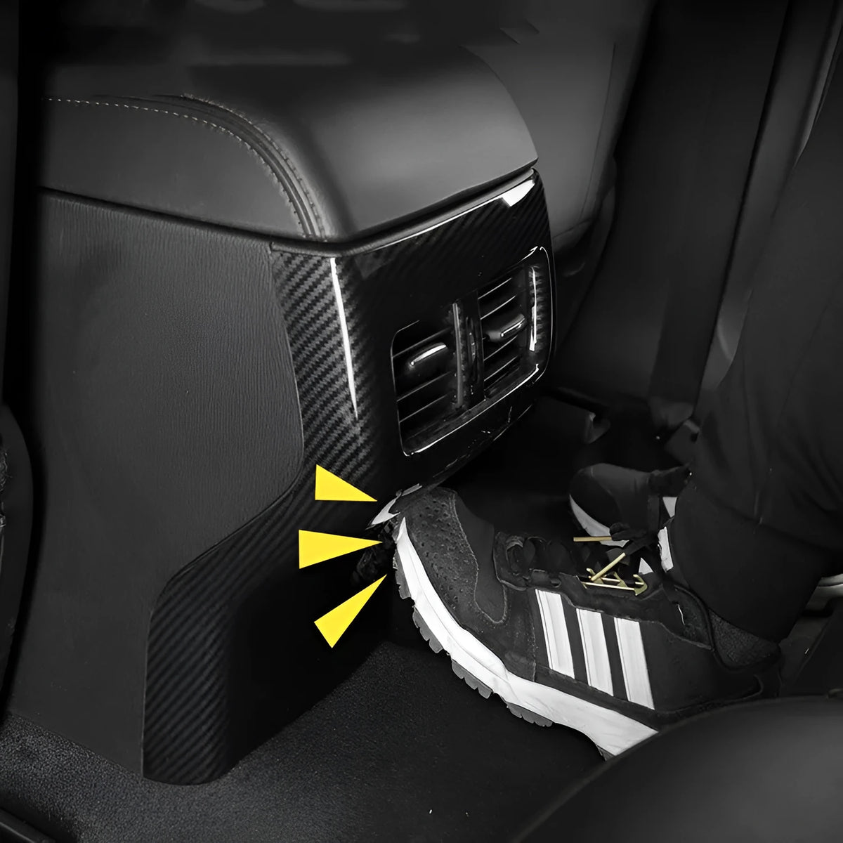 Carbon fibre decorative left and right steering wheel frame trim panels for car interior.