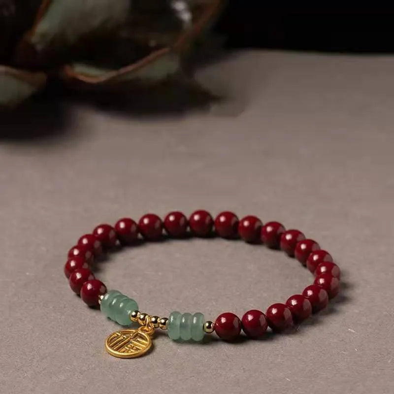 Women's wave-shaped cinnabar and copper bracelet in national style design