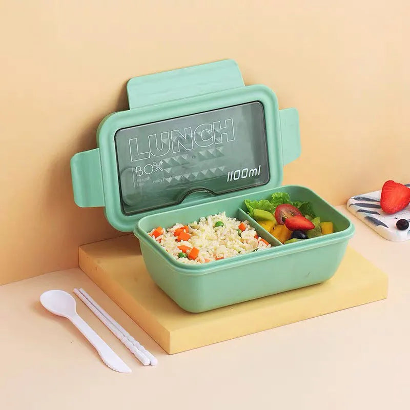 Four-compartment bento lunch box with Nordic design in green colour option
