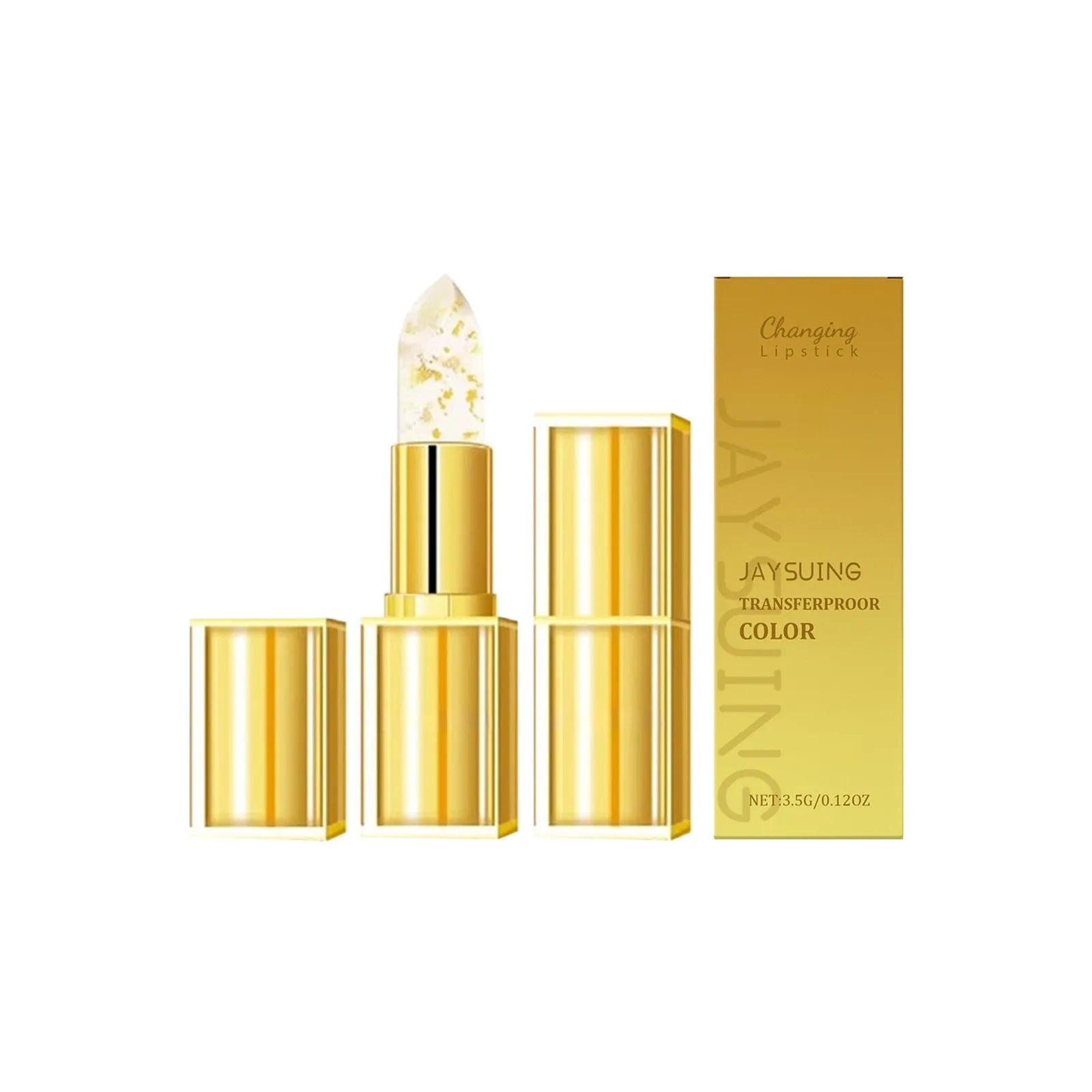Gold Foil Nourishing Lipstick in a black case, 3.5g net weight.