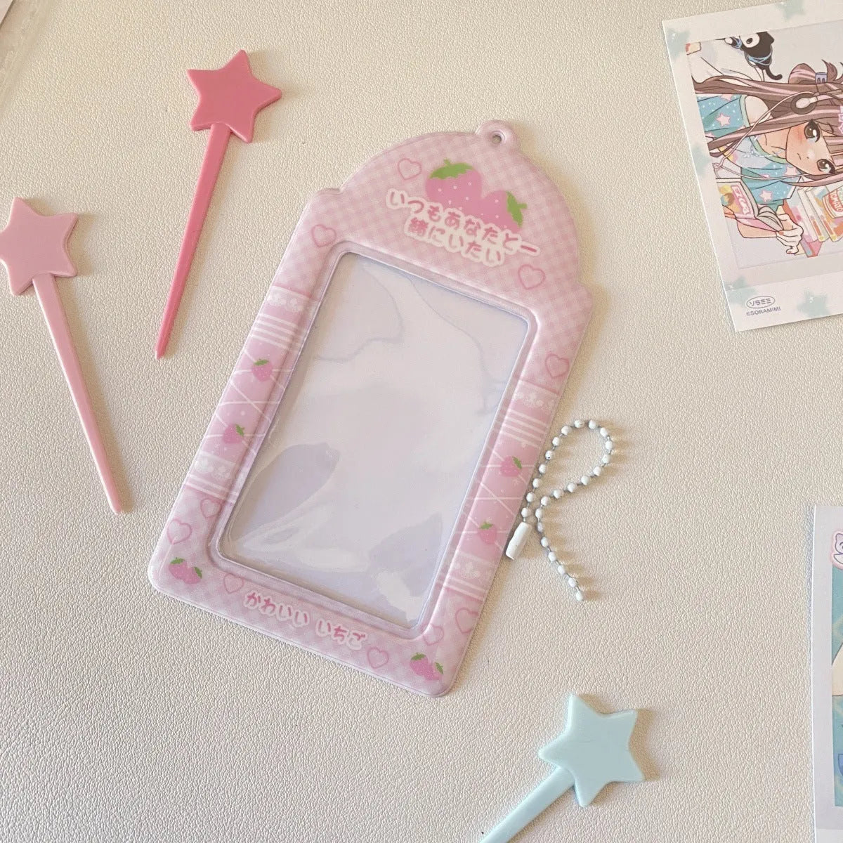 PVC meal card holder pendant with strawberry or four-leaf clover cartoon design