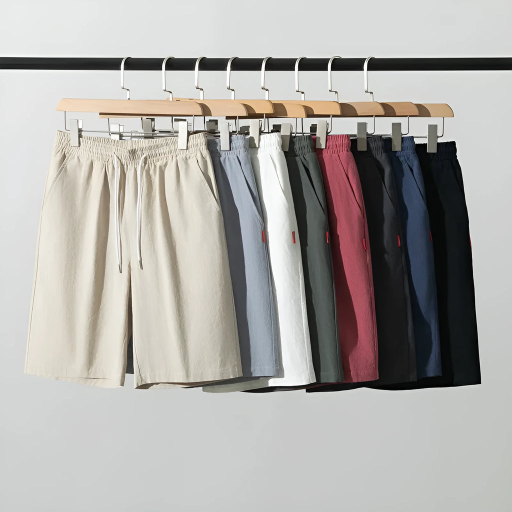 Cotton linen cropped summer trousers in a solid colour with a drawstring waist, shown in a casual Chinese-style fit.