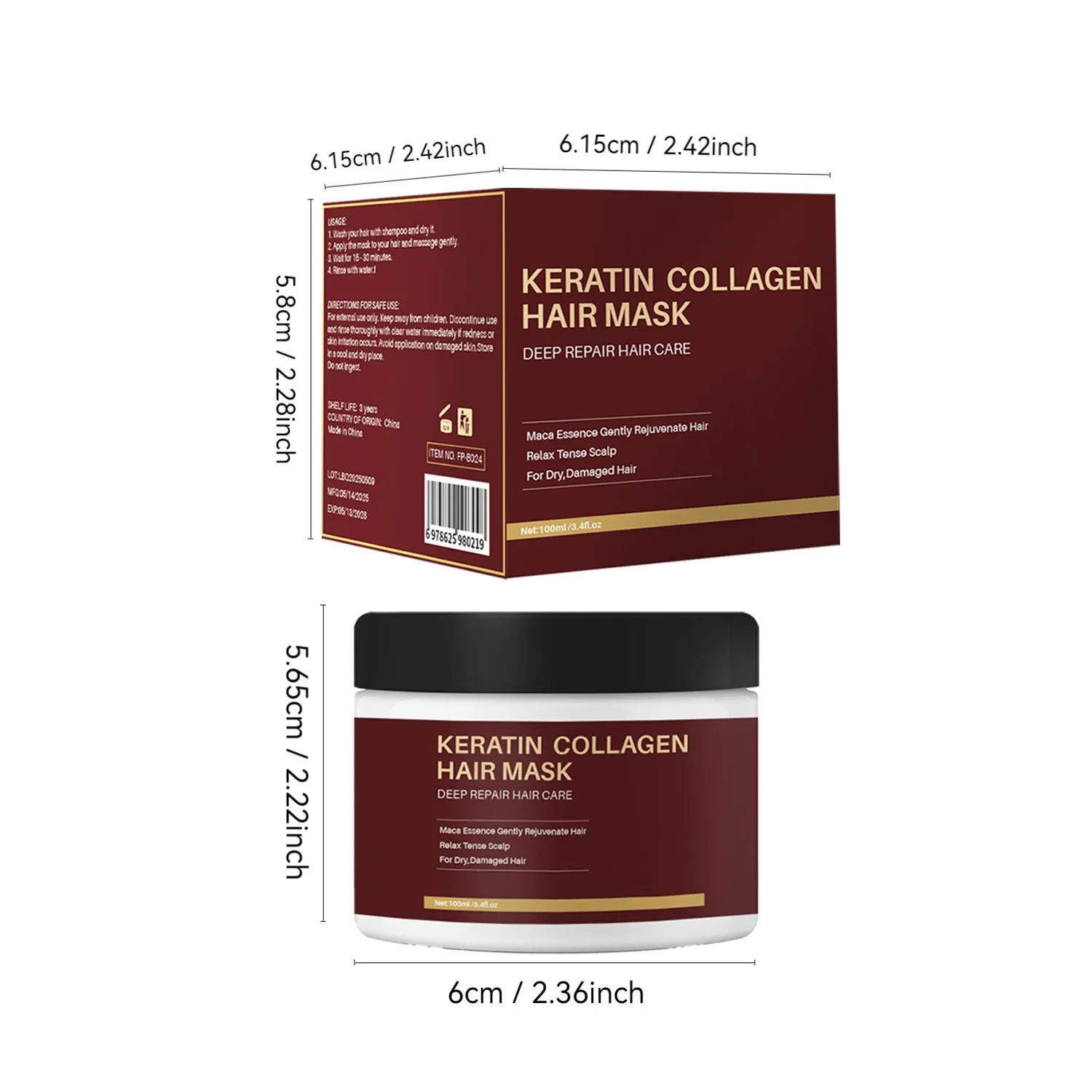 100ml collagen hair mask container for moisturising and repairing dry, brittle hair treatment