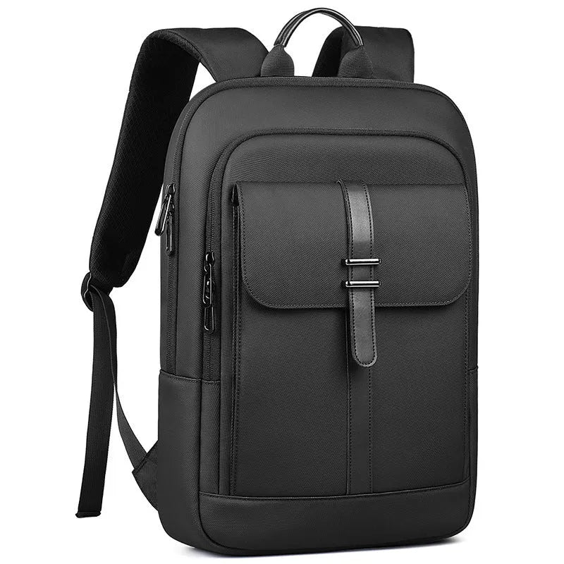 Black Oxford cloth backpack with sewing line detailing for business commuting
