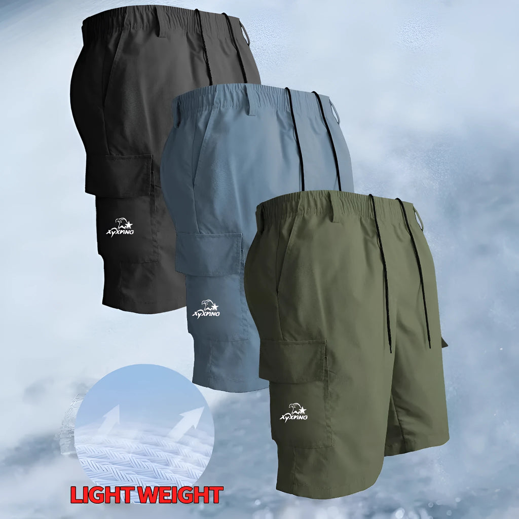 Loose straight casual sports shorts in polyester micro-elastic fabric showing colour options