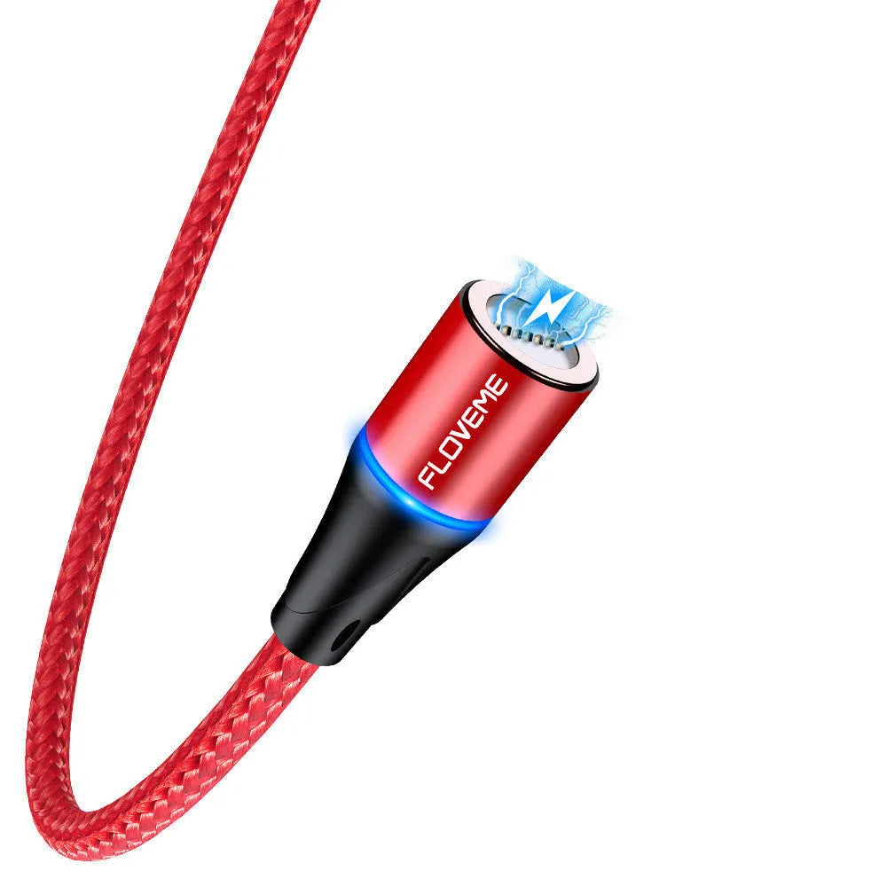 Black magnetic fast charge data cable with LED side lights and Type-C connector