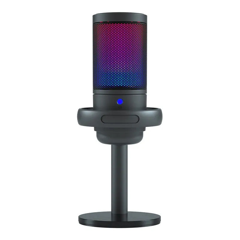 Colourful USB condenser microphone with LED lighting effects and anti-spray mesh option