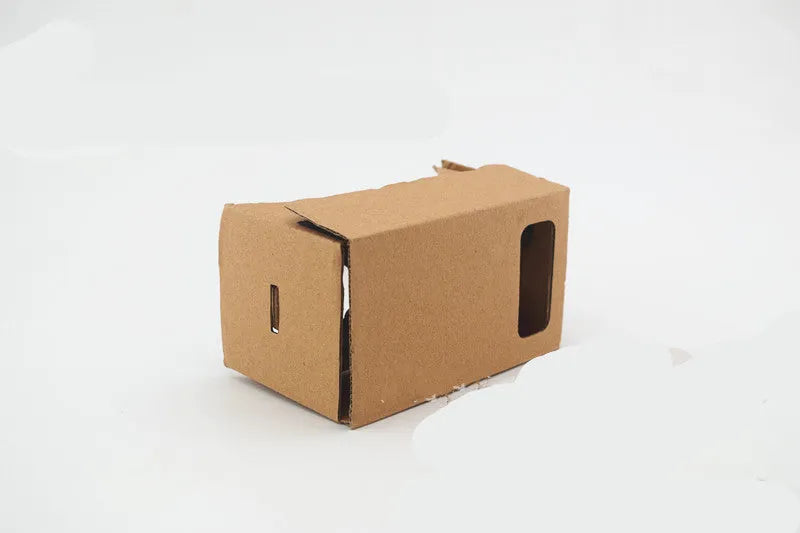 Pink and white cardboard VR glasses headset for smartphones with 3D lenses and adjustable strap