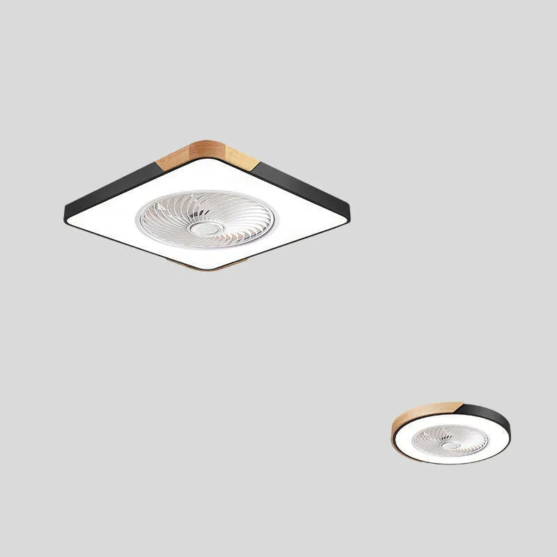 Nordic style ceiling fan with light and solid wood blades in rectangular, round, or square shapes.