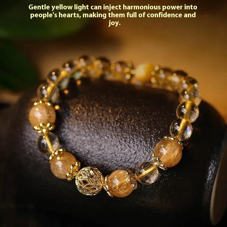 Retro style artificial crystal lucky bracelet for women in amethyst or yellow gold colour with electroplated finish.