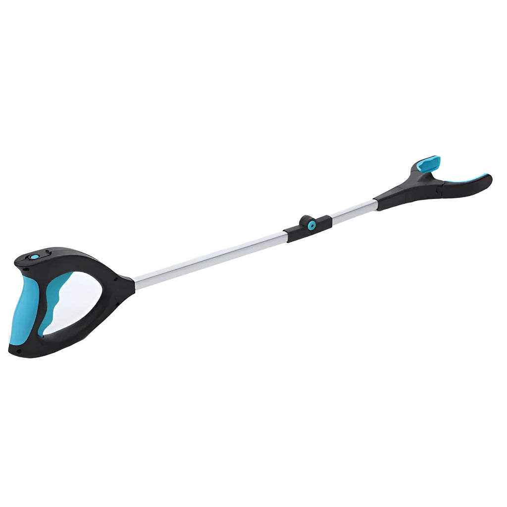 Blue foldable portable pickup tool with telescopic aluminium tube extended to 83.5cm for waste collection