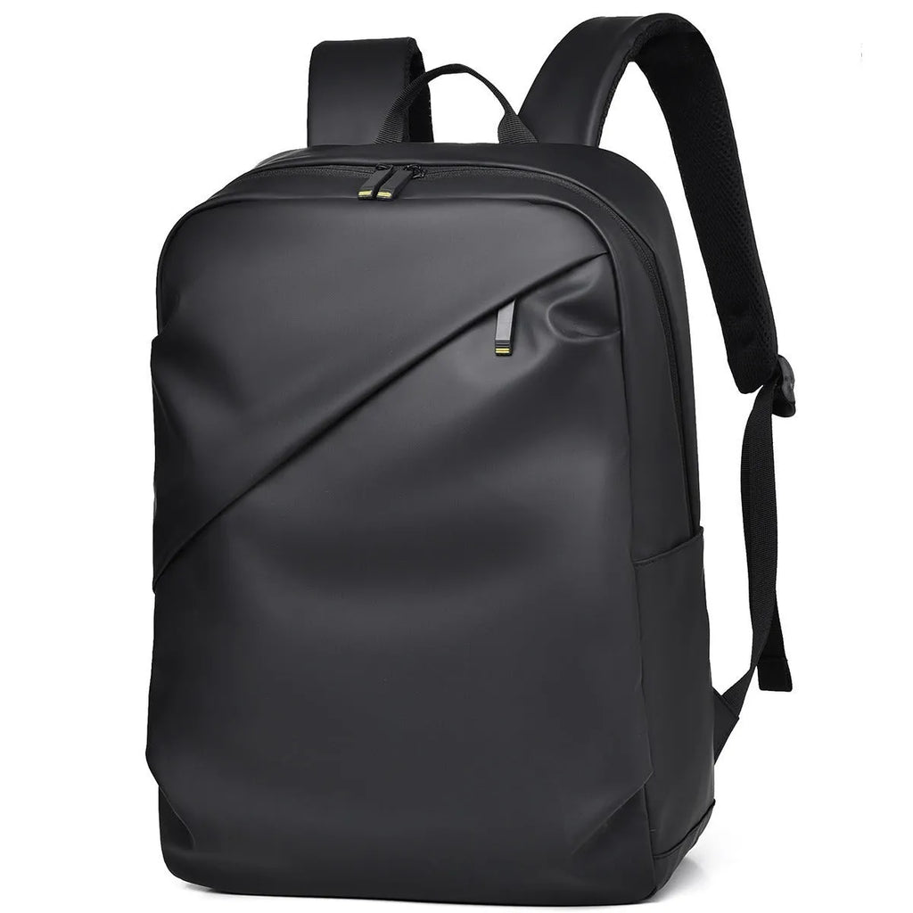 Large waterproof backpack in PU leather with sewing thread detailing and computer bag