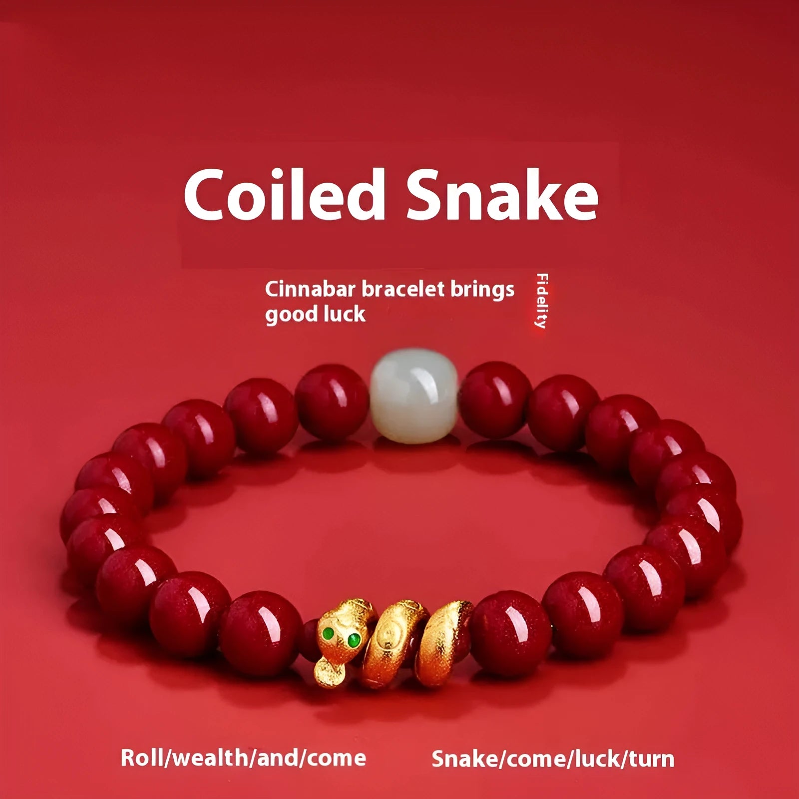 Handmade red cinnabar Snake zodiac bracelet with traditional Chinese animal motif