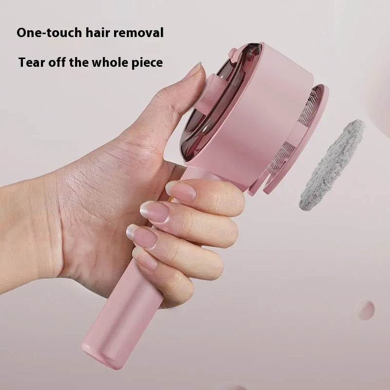 Ceramic white pet grooming brush with UVC blue light on, fine needles, and a mist spray nozzle.