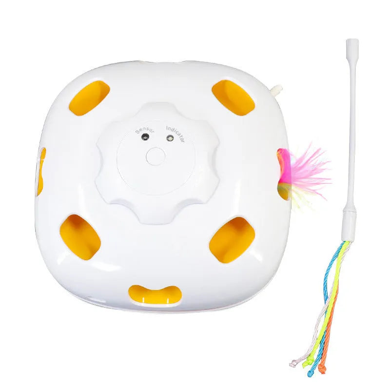 Automated plastic cat toy with moving teaser wand for self-play, picture colour finish