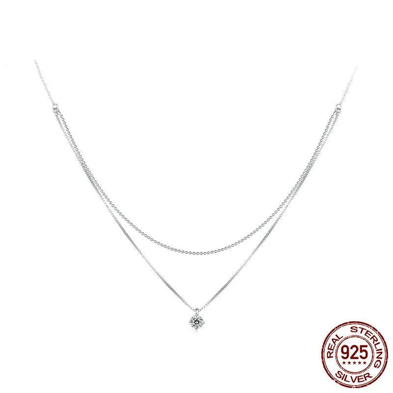S925 sterling silver double-layer necklace with pearl chain and personality pendant in silver colour