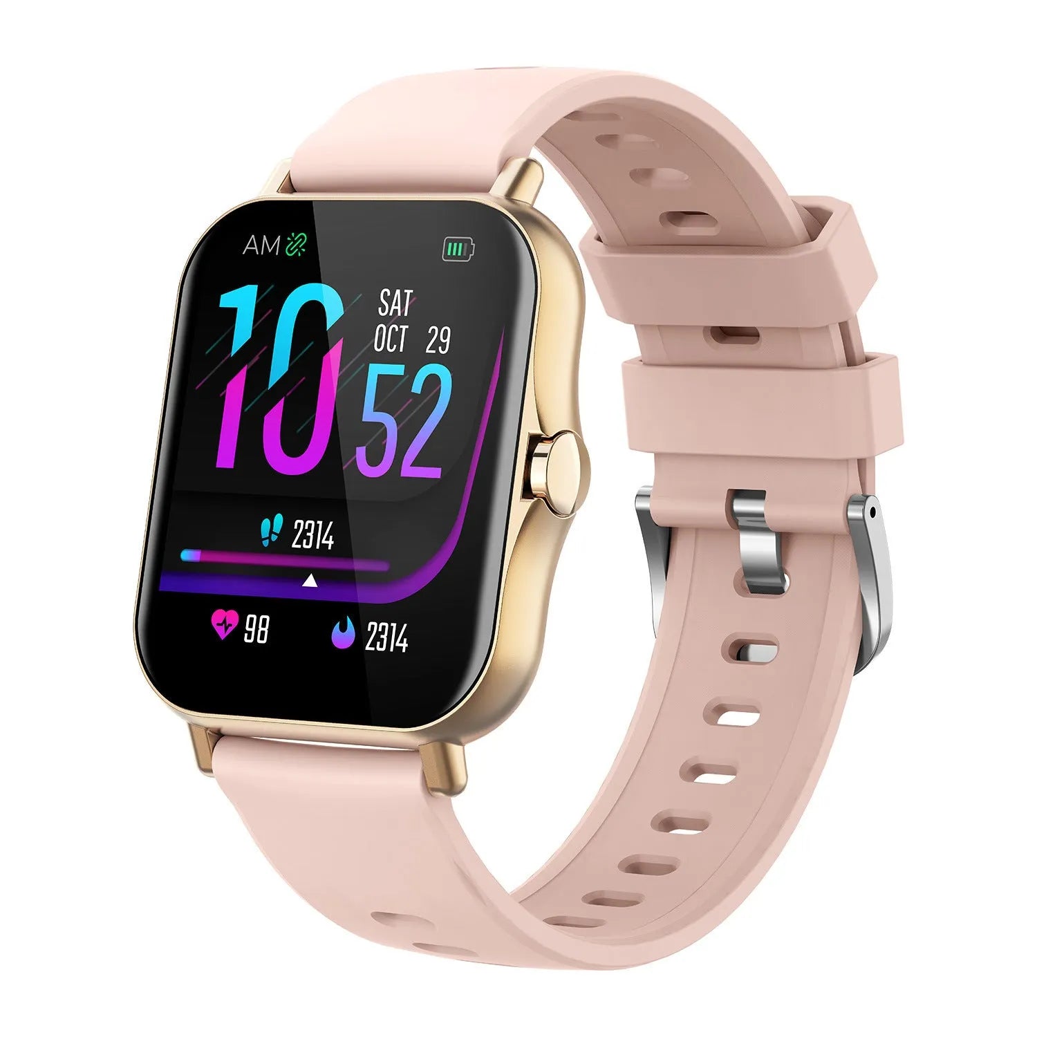 W10 Bluetooth smart watch for heart rate and blood pressure monitoring in blue, black, gold, or silver.