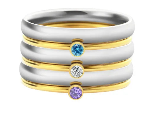 December birthstone engraved titanium steel ring with geometry shape on a grey background
