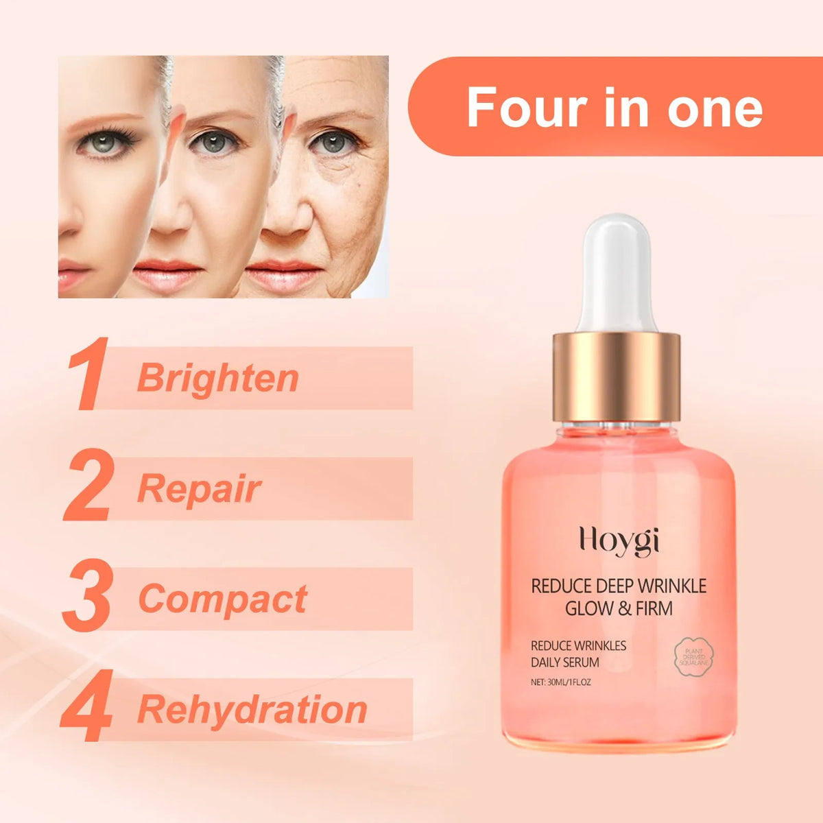 30 ml bottle of rose essential oil for smoothing wrinkles and brightening skin.