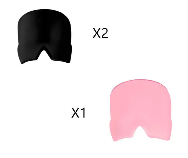 Black elastic cloth gel cooling eye mask for headache relief, shown with adjustable strap.