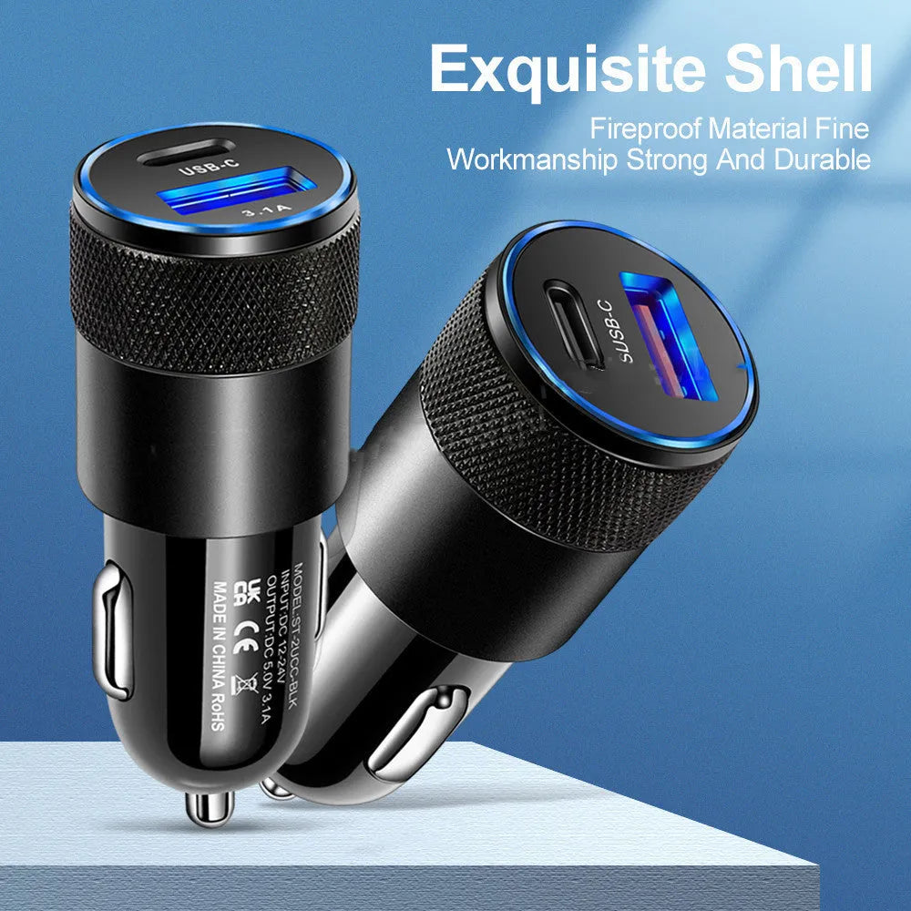 Aluminium alloy car phone charger mounted on a vehicle dashboard.