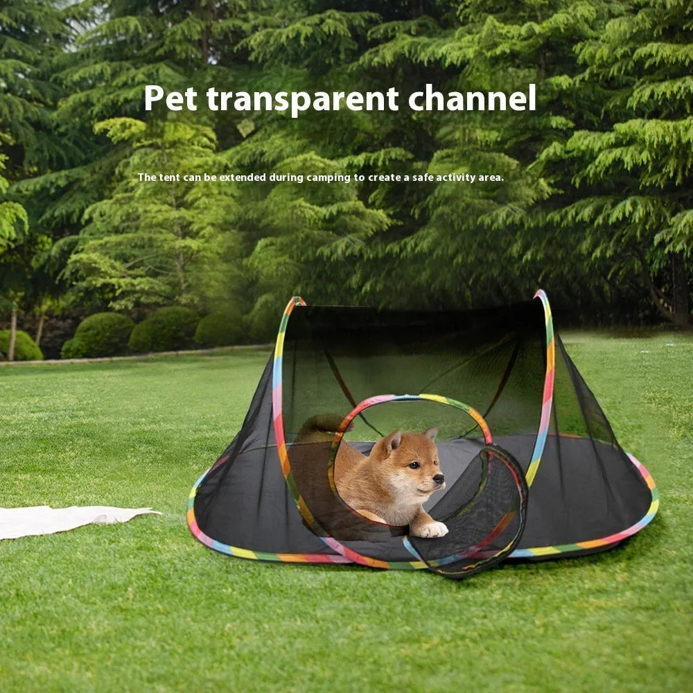 Foldable mesh cat cage showing multiple shape configurations
