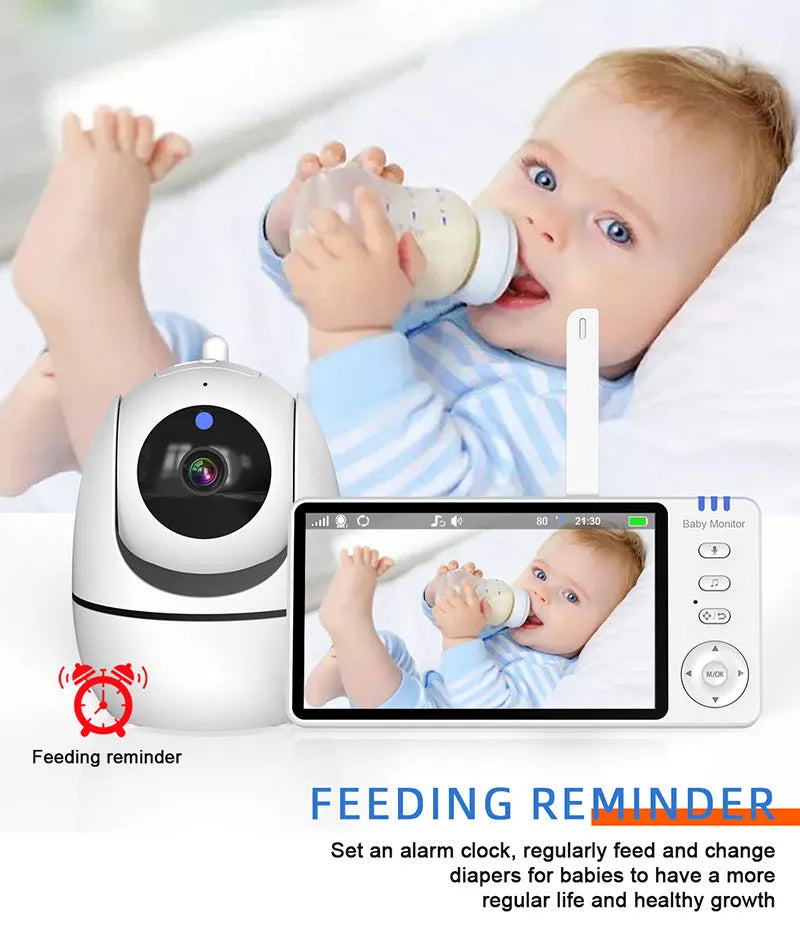 White HD wireless baby monitor with 5-inch screen showing nursery temperature display