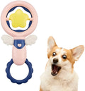 Pink interactive dog chew toy set with squeaky, dental and large breed toys on white background.
