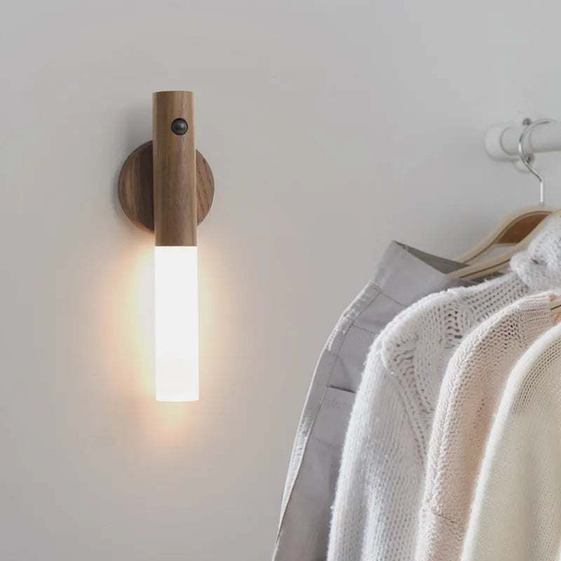 Smart sensor LED desk lamp with solid wood construction and motion detection