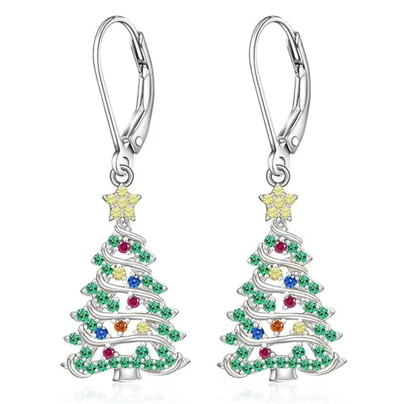 Women's copper Christmas tree earrings with star shape in white gold colour