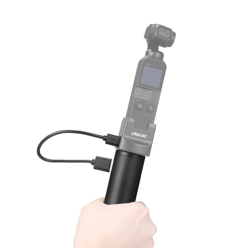 Black aluminium alloy power bank charging handle showing 12.5cm length and 3.2cm width