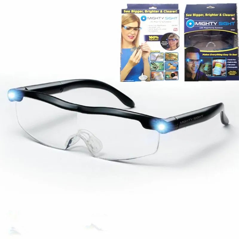 Transparent black USB LED light reading glasses with ABS plastic frame